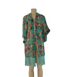 Mint Green Floral Sheer Kimono Pool Beach Cover up